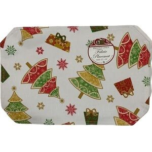 Christmas Printed Linen Fabric Placemats Reversible Holiday 12X18 in White Multi